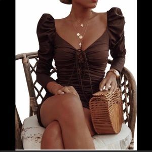 ZARA LIMITED EDITION BROWN COTTON POPLIN CORSET DRESS WITH RUCHING - NWT